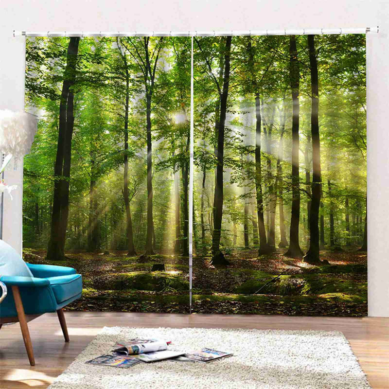 Rideaux occultants imprimés forêt pour balcon, chambre, salon, fenêtre 170 x 200 cm