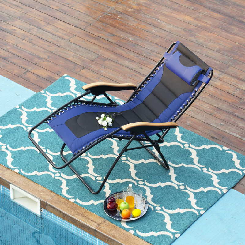 Chaise rembourrée inclinable zéro gravité avec coussin, Bleu foncé
