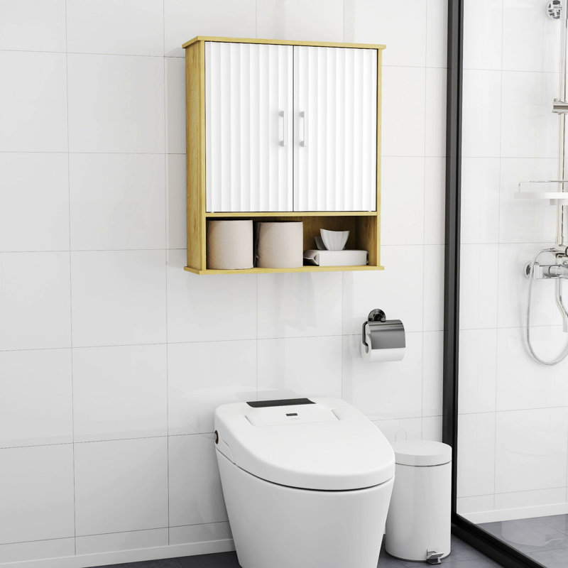 Armoire murale de salle de bain avec porte double et tablette inférieure