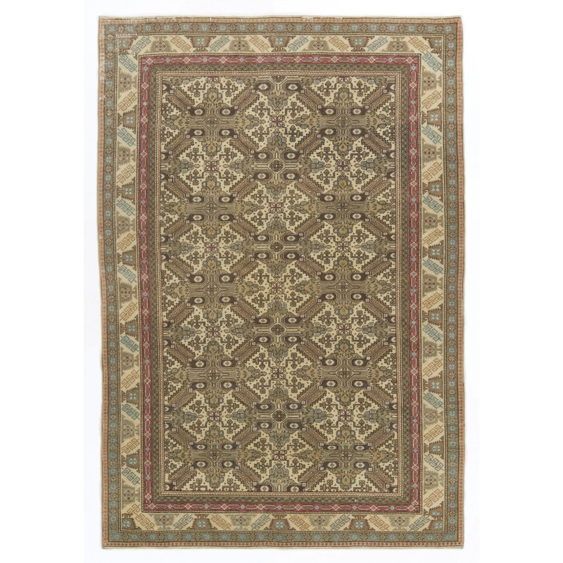 Tapis turc Oushak fabriqué à la main de style milieu du 20e siècle