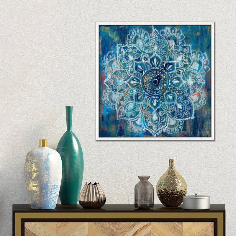 Mandala In Blue II 1 Piece Wall Art on Canvas, 93.98 cm H x 93.98 cm W, White Floater Framed