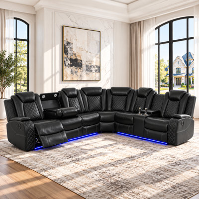 Canapé modulaire inclinable électrique en cuir 3 pièces avec chargeurs sans fil et éclairage DEL 210 po