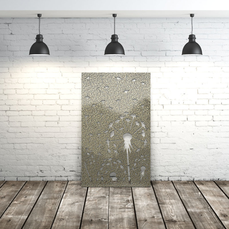 Panneau d'intimité en aluminium découpé au laser Dandelion - Art mural extérieur thermolaqué en métal, cloison décorative de clôture de jardin