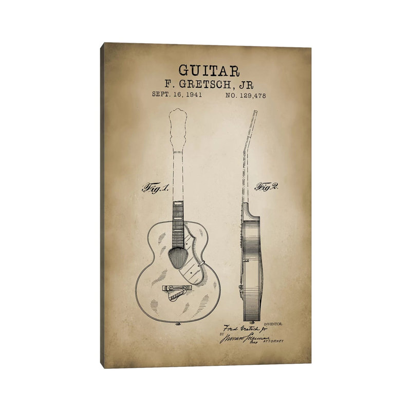 F. Gretsch, Jr. Guitar - Wrapped Canvas Print, 20.32 cm H x 30.48 cm W