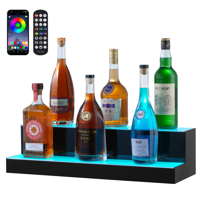 Ivy Bronx LED Lighted Liquor Bottle Display Bar Shelf RF & App Control 2-Step, 5.98" H x 23.62" W x 7.95" D