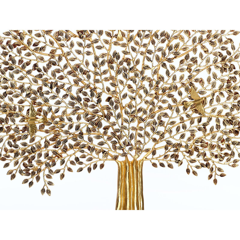 Décoration murale en laiton arbre de vie avec oiseaux perchés