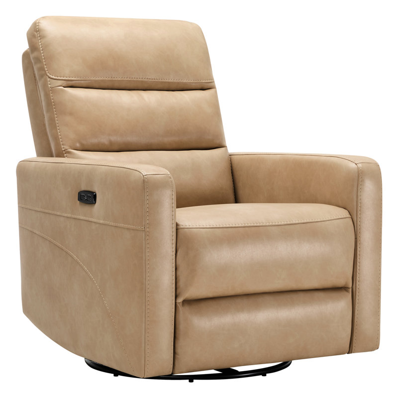 Fauteuil inclinable électrique pivotant en cuir Mila, Cuir végétalien blé Copley