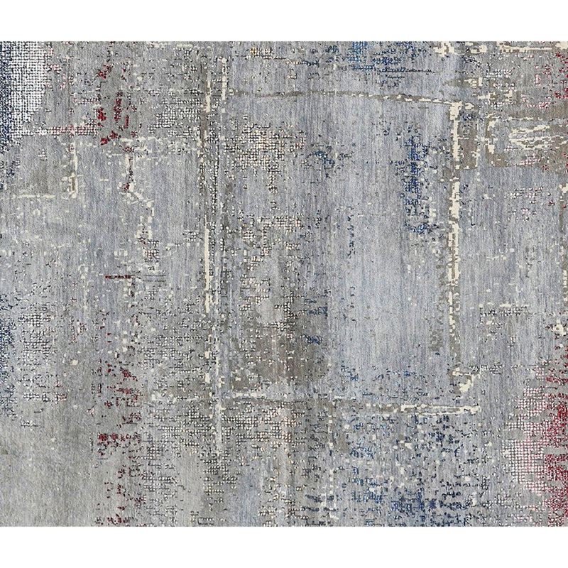 Tapis gris / rouge / bleu noué à la main de haute qualité, Rectangle 12 pi x 15 pi