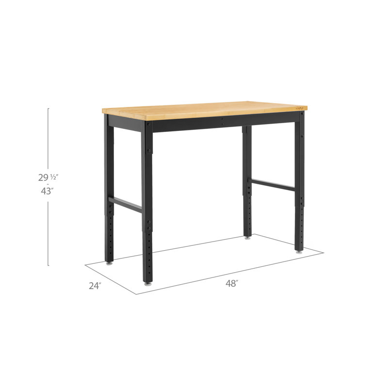Pro Series Adjustable Height Steel Workbench, 43" H x 48" W x 24" D, Black/Bamboo