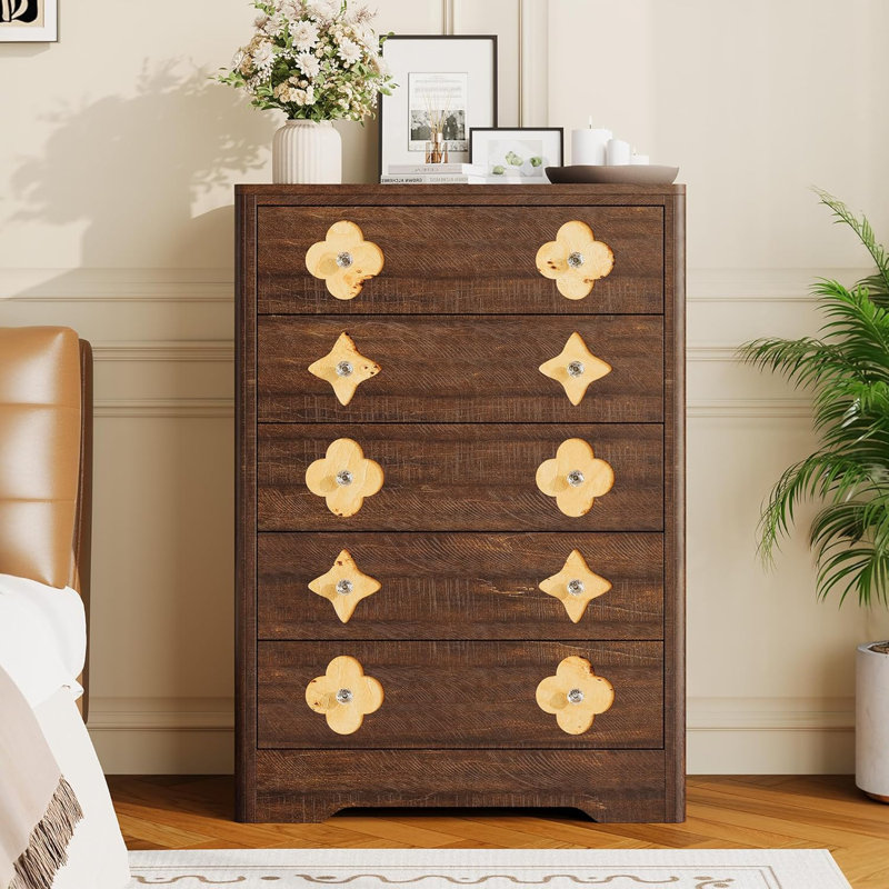 Dresser for Bedroom, Tall Dresser for Closet with Decorative Drawer Front Boho Large Clothes Storage Cabinet, Brown