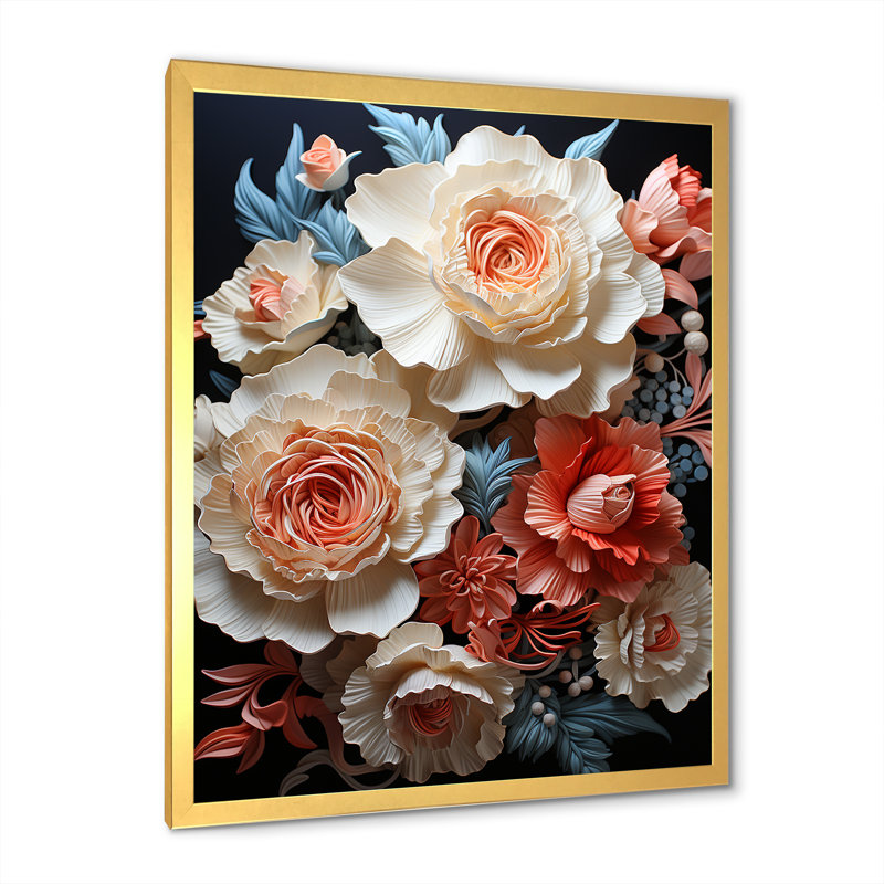 Oeillets, fleurs de rêve minimalistes - œillets, décoration murale, H 40 po x l 30 po x P 1,5 po, Cadre photo doré simple