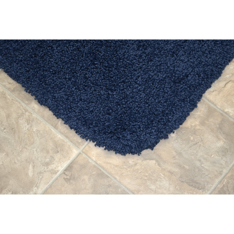 Treie Billie-Mae 2 Piece Nylon Bath Rug Set with Non-Slip Backing, Bleu marine