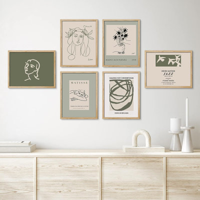 «Signature», art mural encadré vert Matisse, ensemble de 6 estampes murales géométriques abstraites, décoration murale minimaliste pour le salon, 6 pièces encadrées par Henri Matisse
