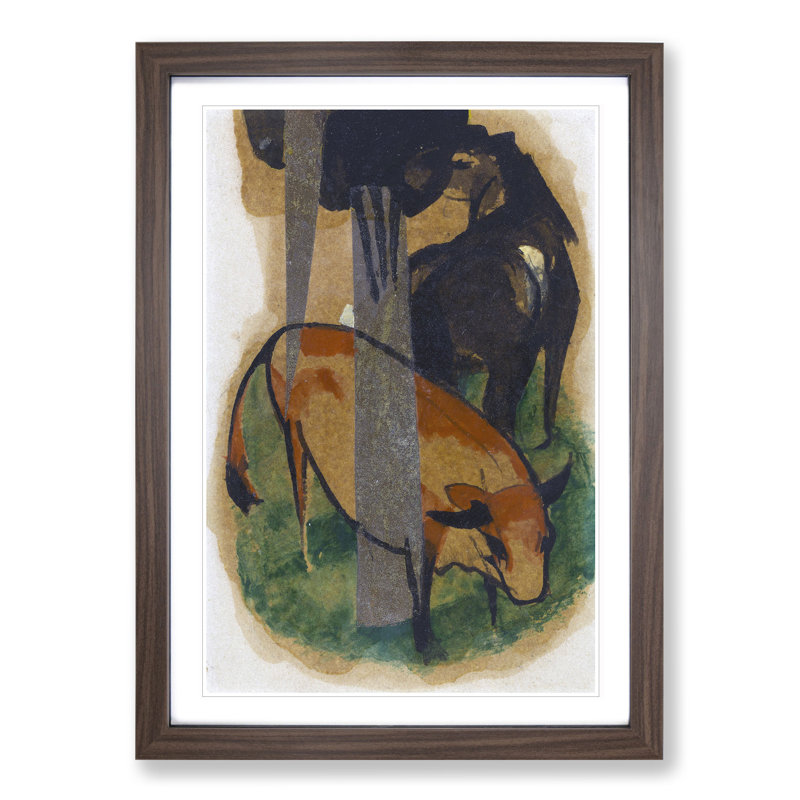 Horse and Cattle by Franz Marc - Picture Frame Painting, 48cm H x 36cm W x 2cm D, Walnut Framed