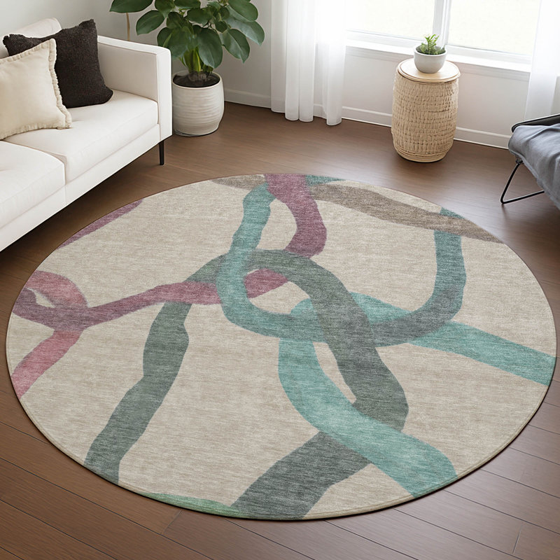 Machine Washable Indoor/Outdoor Erfried ACN2394 Abstract Rug, Round 8'