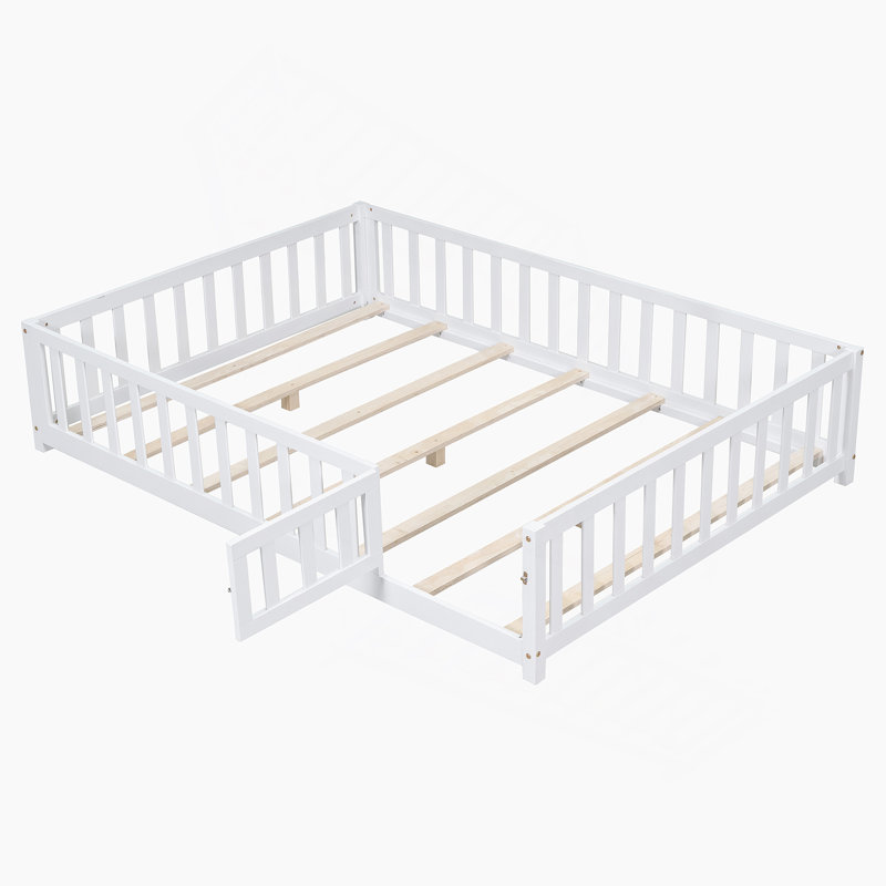 Khrystina Shilu Floor Platform Bed with Fence and Door for Kids, White
