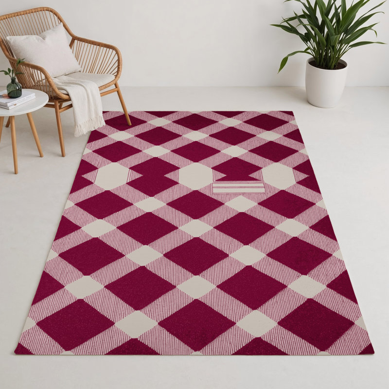 Tapis d'intérieur et d'extérieur à carreaux rouge, Rectangulaire 3 pi x 5 pi