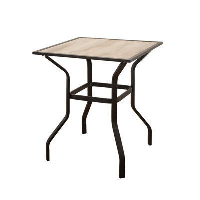 Table de terrasse carrée en métal avec surface d'aspect bois facile à construire pour la cour extérieure et plateau en bois facile à assembler