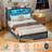 Full Bed Frame with 2-Tier Storage Headboard, Metal Platform Bed Frame with 2 Storage Drawers, Built in Charging Station & LED, Gray-584411240-584411242