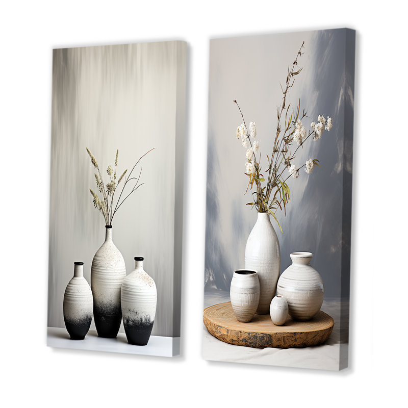 «Modernist Ceramics Pottery I - Abstract Still Lifes», ensemble de 2 reproductions d'art mural, Toile tendue
