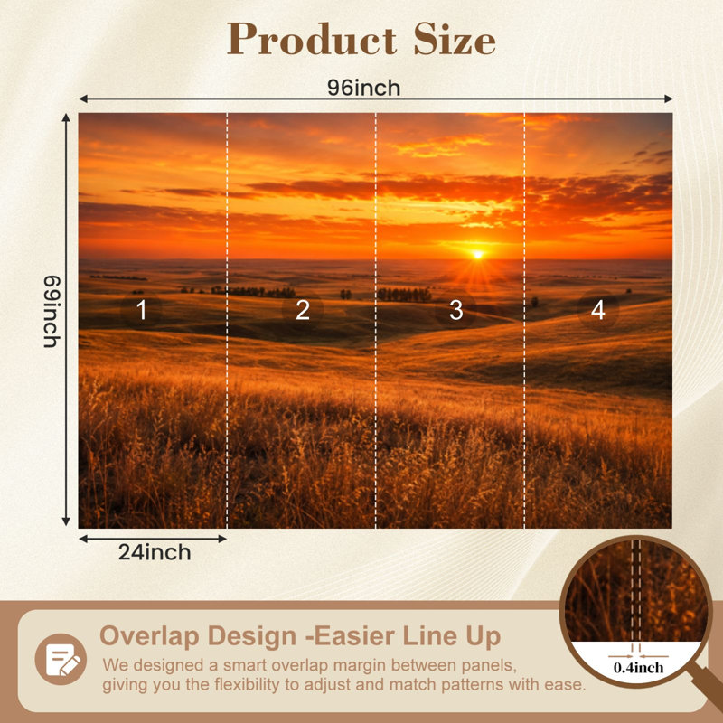 Papier peint adhésif autocollant orange brillant coucher de soleil Kansas Hills, 69"H x 96"W