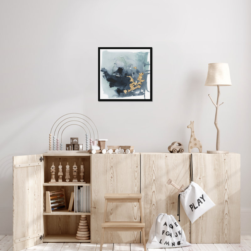 Cerulean & Gold I by Victoria Borges - Print, 55cm H x 55cm W, Black Framed Paper Print