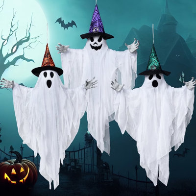3Pcs 24.8" Halloween Hanging Ghost with Hats
