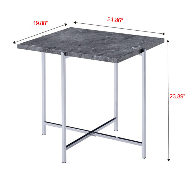 Madelyn Engineered Stone Top End Table with Chrome Finish
