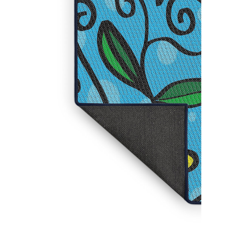 Tapis bleu à motif floral Nidhogg, Rectangle 7 pi x 9 pi