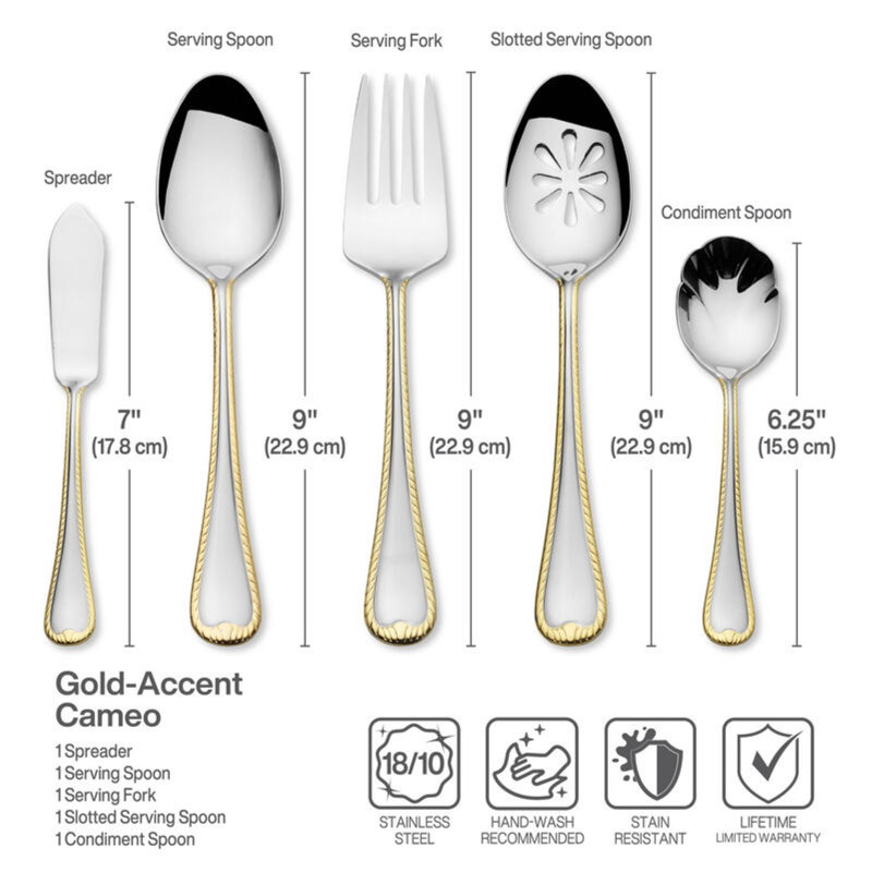 Gold Accent Cameo 65-Piece Stainless-Steel Flatware Set, Service for 12