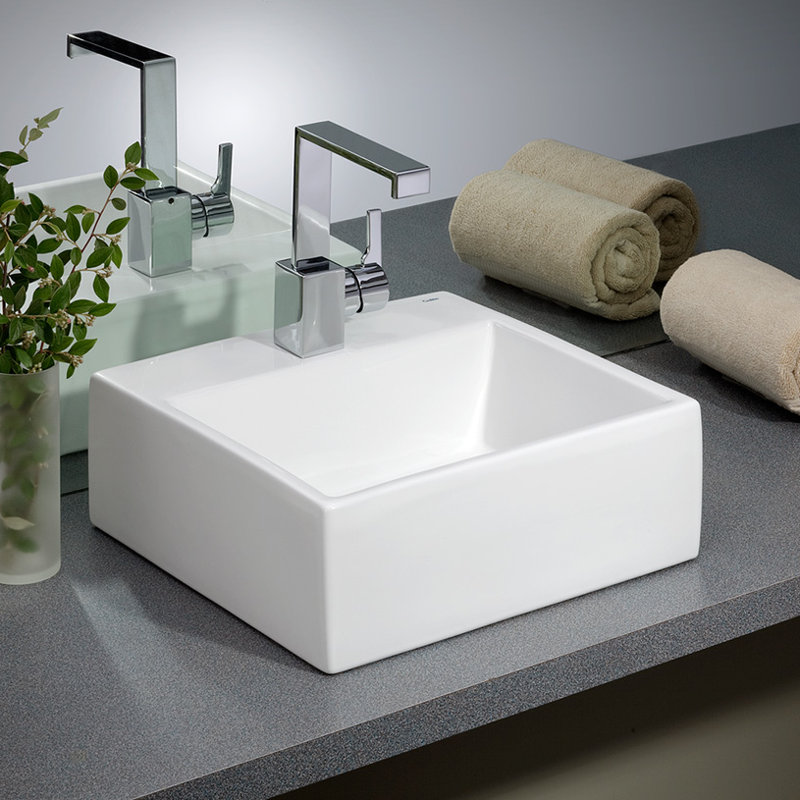Lavabo de salle de bain vasque rectangulaire en porcelaine vitrifiée Rio, Monotrou