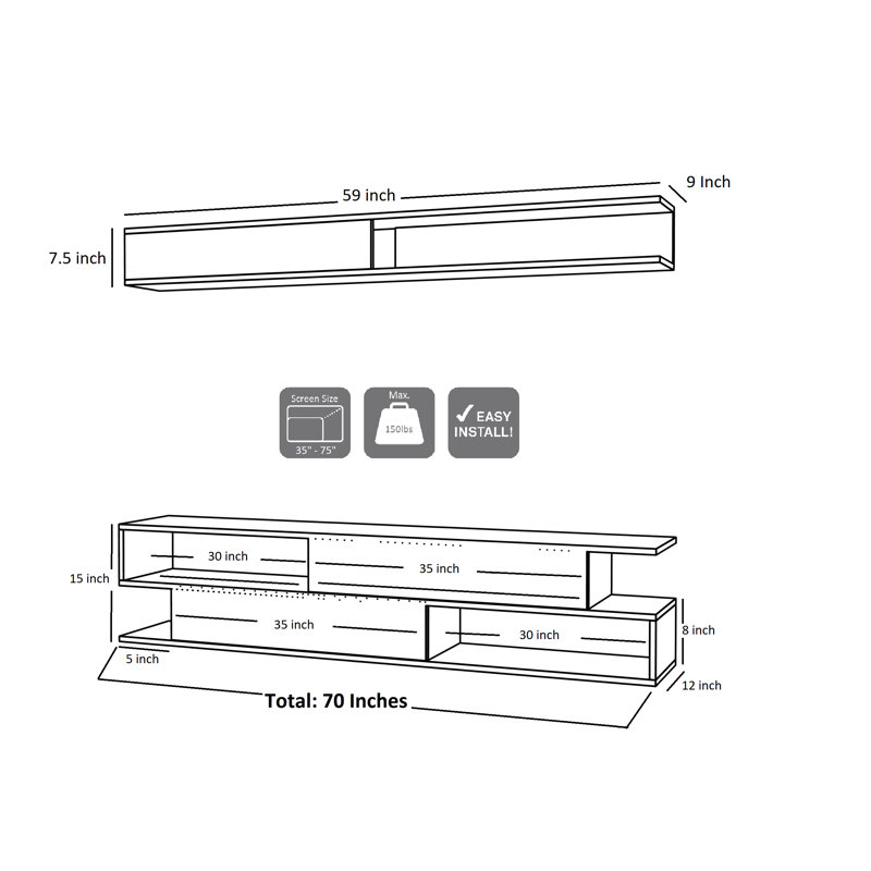 Sandell Unfinished Entertainment Center for TVs up to 85", White/Black