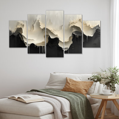 Noir et blanc, horizon non lié, goutte à goutte, peinture II - goutte, art mural - décoration murale moderne