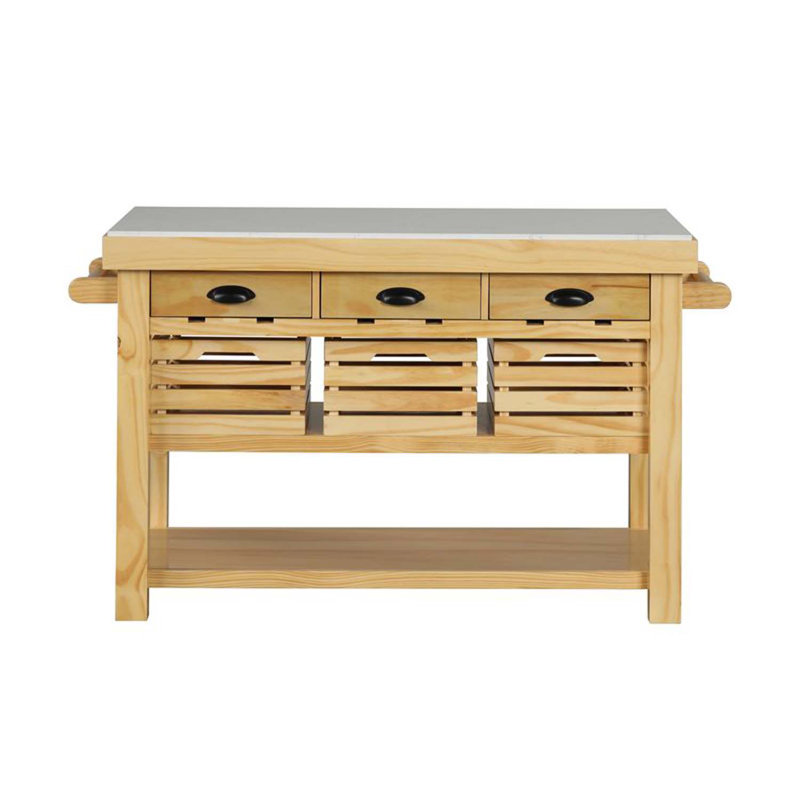 Grovaam Kitchen Island, Marble Top & Natural Finish