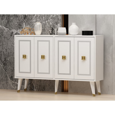 Elegant Modern Console Table, White & Gold, 47.2 x 31.5 x 11.8 inches | 100% Melamine Coated Particle Board, Thickness: 0.7 inches | Glam Geometric Design, Perfect for Living Room & Entryway, Stylish & Functional