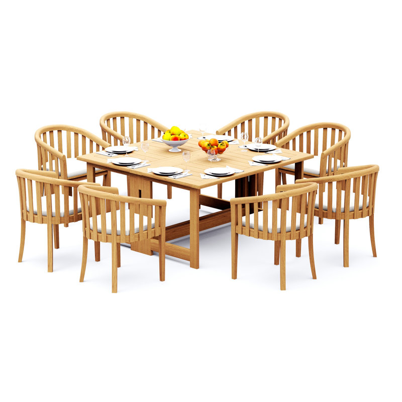 7 Pcs Grade-A Teak Wood Dining Set: 60" Square Rectangle Butterfly Table And 6 Lenong Arm Chairs #11LN1406, 8