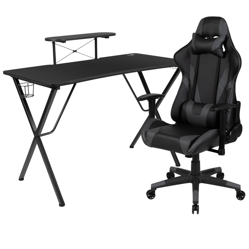 Ensemble de bureau et de chaise de jeu Bridesdale avec porte-gobelet, crochet pour casque et support pour écran