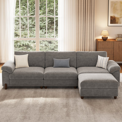 Canapé modulaire en L à 4 places avec repose-pieds avec rangement, canapé Cloud modulaire avec housses amovibles lavables, chenille en gris clair