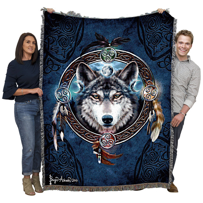 Couverture Pure Wolf Weavers Celtic Wolf par Brigid Ashwood - jeté en coton tissé - fabriqué aux États-Unis (72 x 54)