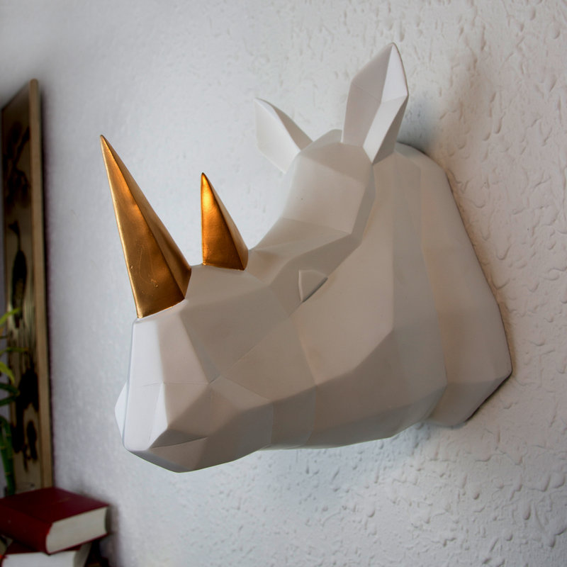 Décoration mural rhino, Blanc / Doré