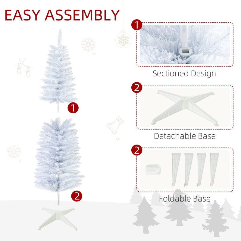 Arbre de Noël artificiel enneigé 5 pi, arbre de Noël mince avec branches réalistes et base en plastique pour décoration d'intérieur