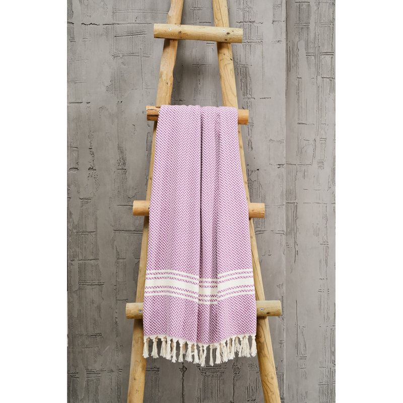 Serviette de plage 100% coton Popel, Mauve/blanc