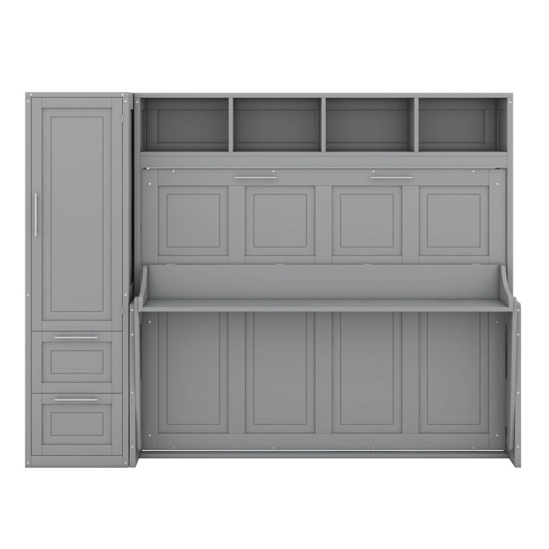 Lit escamotable double avec placard et tiroirs, lit escamotable mural avec rangement, idéal pour les petites pièces, les appartements ou les bureaux à domicile