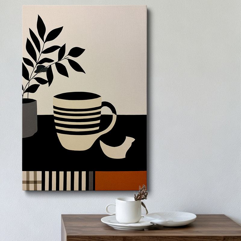 Décoration murale moderne avec tasse à café et feuille, impression giclée 61 x 41 cm (24 x 16 pouces) - Cuisine et salle à manger