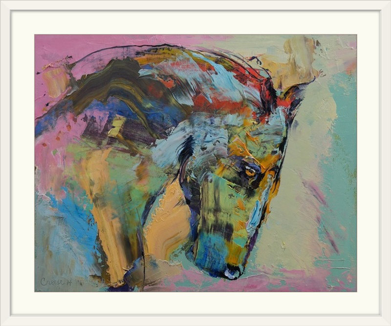 «Cyd Horse Study» par Michael Creese - reproduction d'art, H 32 po x l 38 po x P 1 po, Cadre blanc