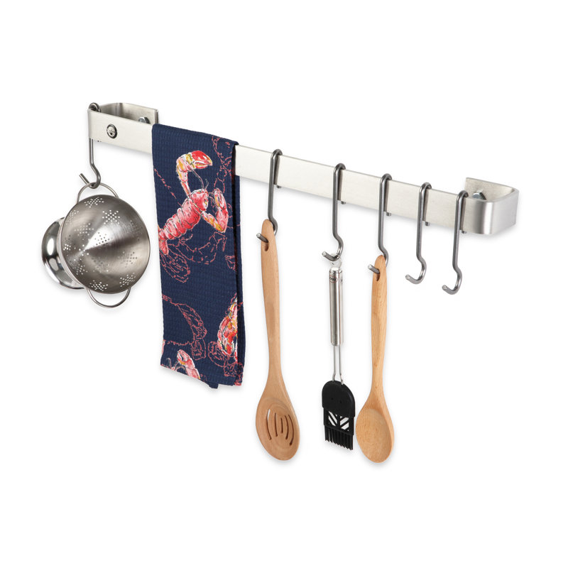 Utensil Bar Handcrafted Wall Mounted Pot Rack, 4.5" H x 36" W x 2" D, Stainless Steel