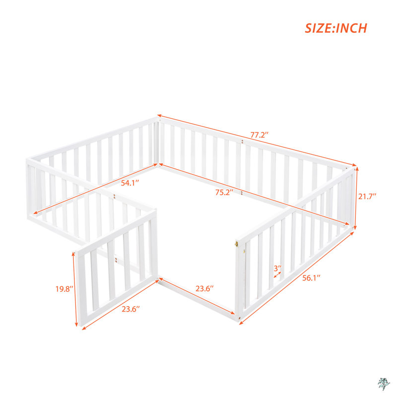 Full Size Wood Daybed Frame With Fence, White