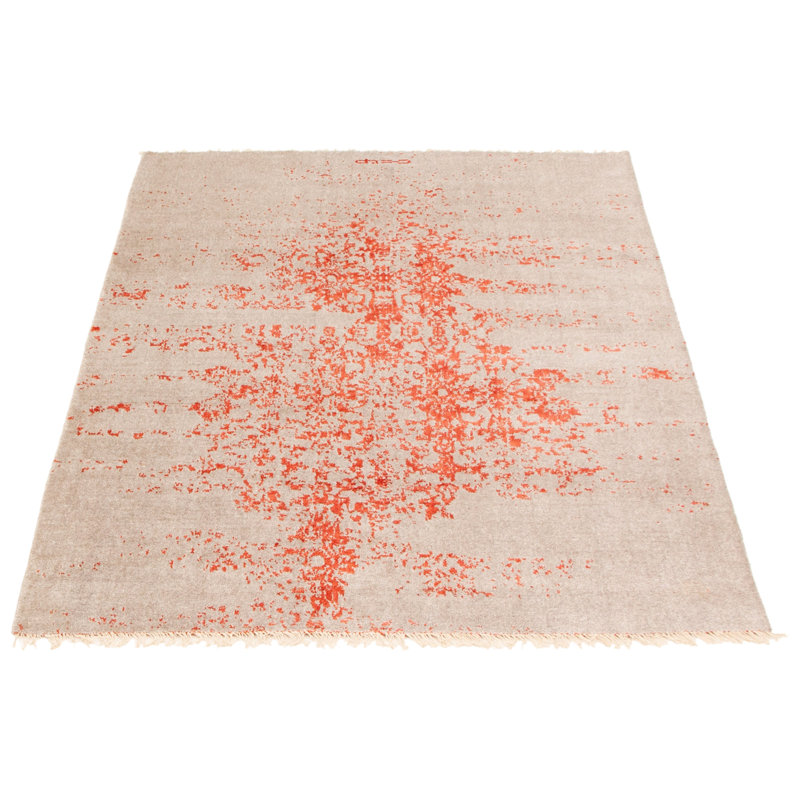 Tapis rose noué à la main, Rectangle 5 pi x 7 pi 3 po