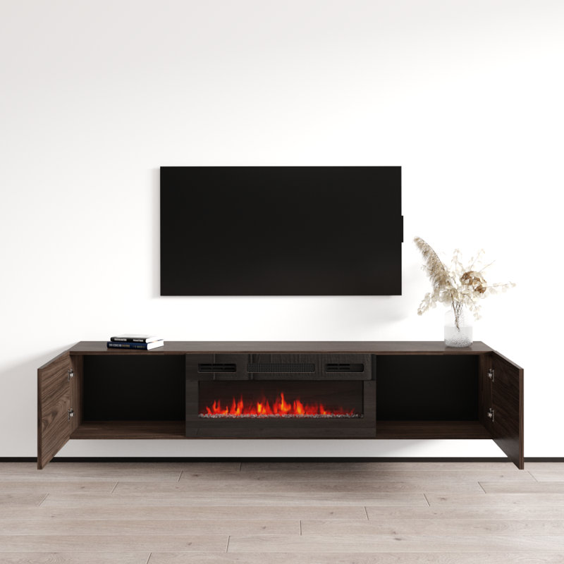 Baja WH-EF Floating Fireplace TV Stand, Walnut