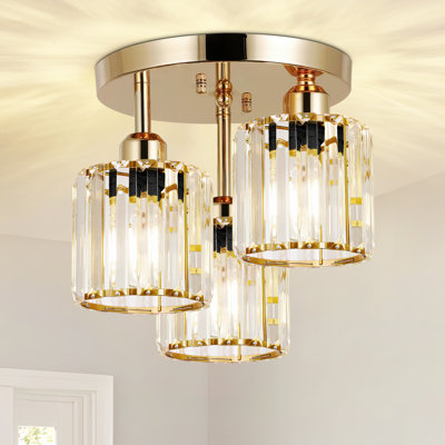 Plafonniers modernes en cristal, plafonnier semi-encastré 3 lumières avec abat-jour en cristal transparent